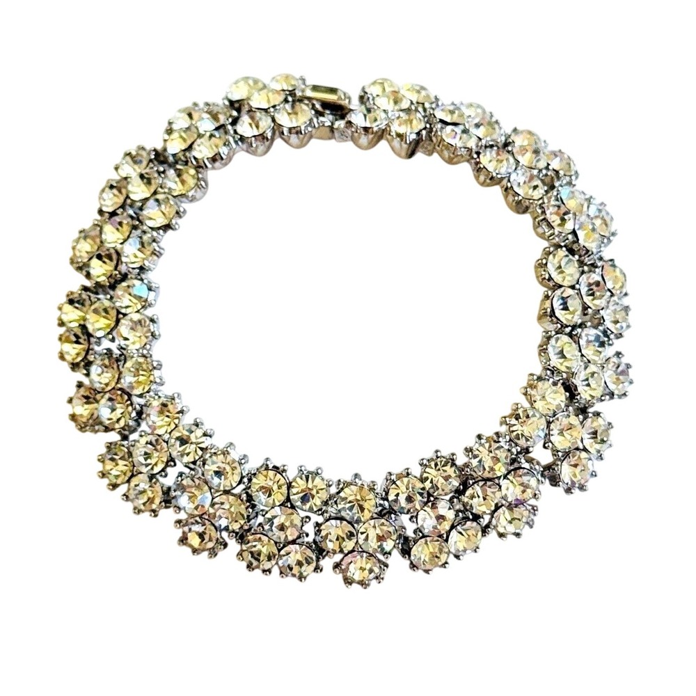 VTG‎ Trifari Signed tennis Bracelet Bridal Crystal Rhinestone jeweled Silver 7"